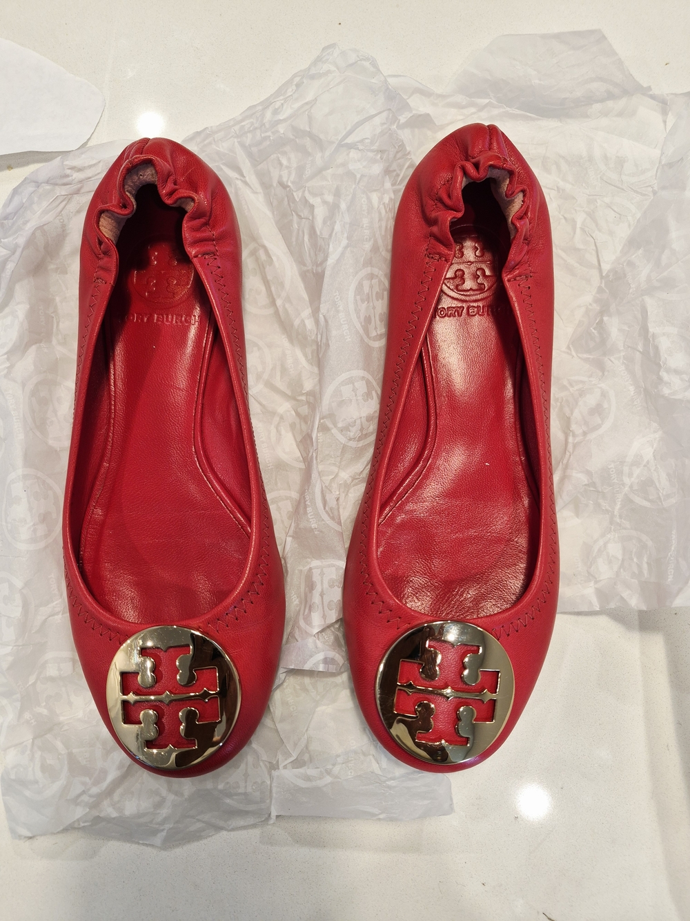Tory Burch Women’s Red Reva Logo Ballet Flats Size 6